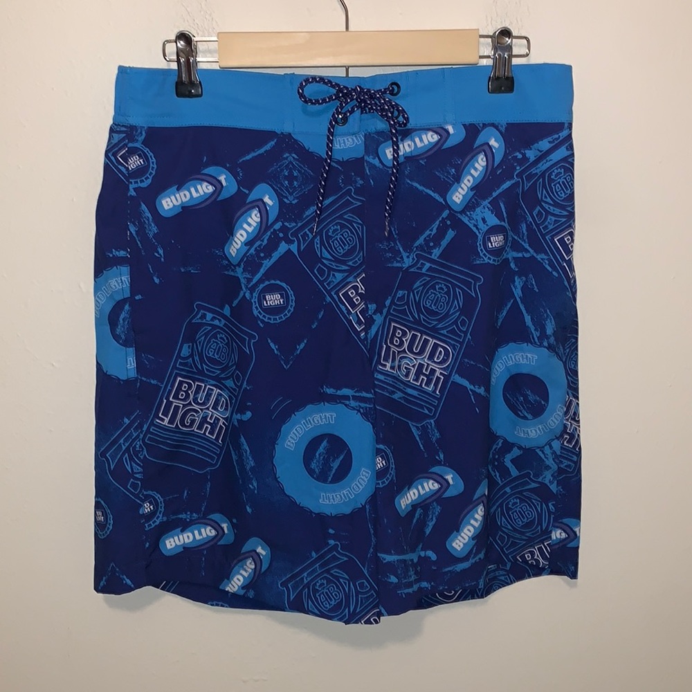 Budweiser Bud Light Blue Swim Trunks/Board Shorts Size Medium